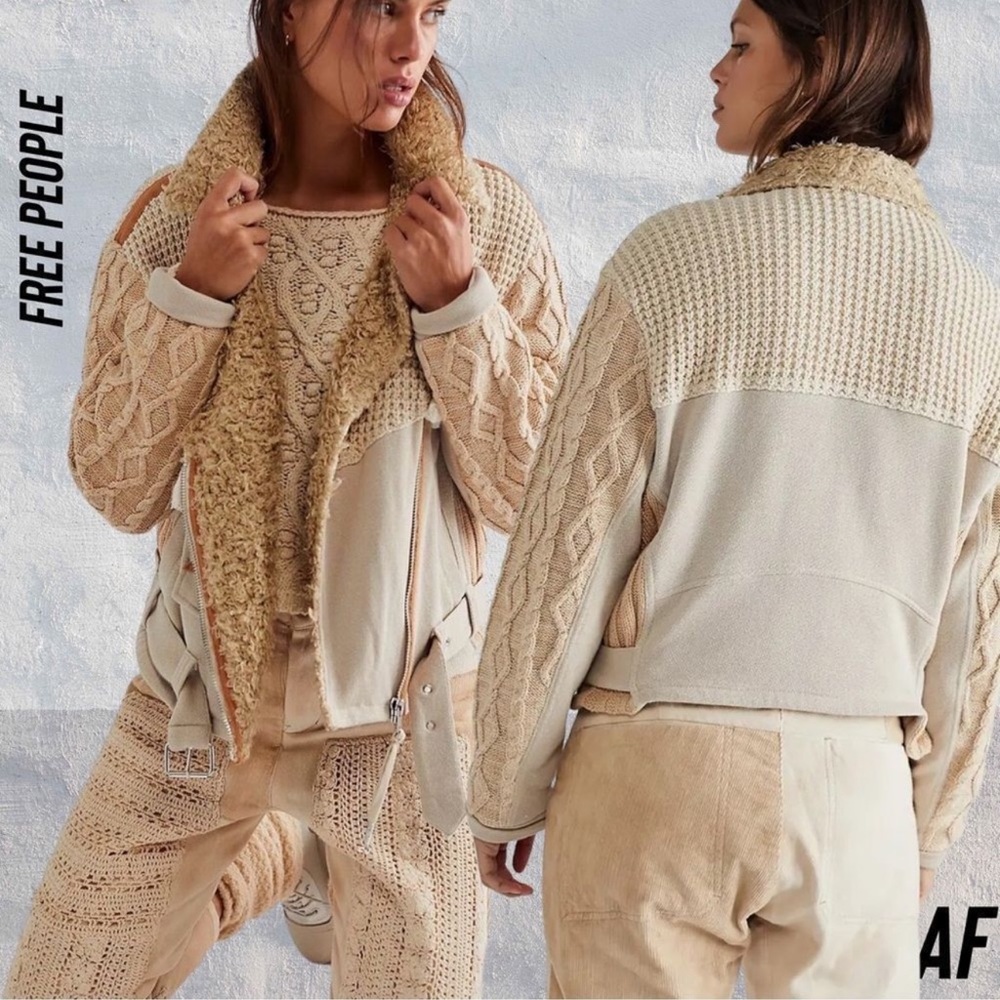 Free People Cozy Knit Mix Moto Jacket New NWT - Picture 3 of 9